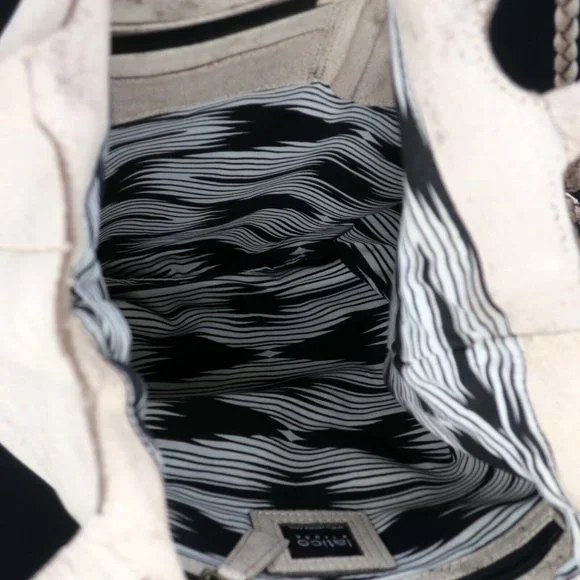 Latico Crackle White Ginny Leather Tote Bag Braided Handle Straps Shoulder Purse - Picture 5 of 5